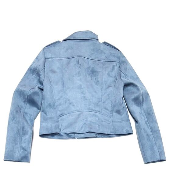 BB Dakota Steve Madden faux suede Moto jacket cool haze blue women's small - Picture 6 of 8